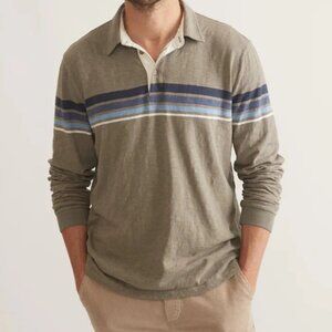 Marine Layer Green/Blue Stripe Vintage Heavy Slub Rugby Polo